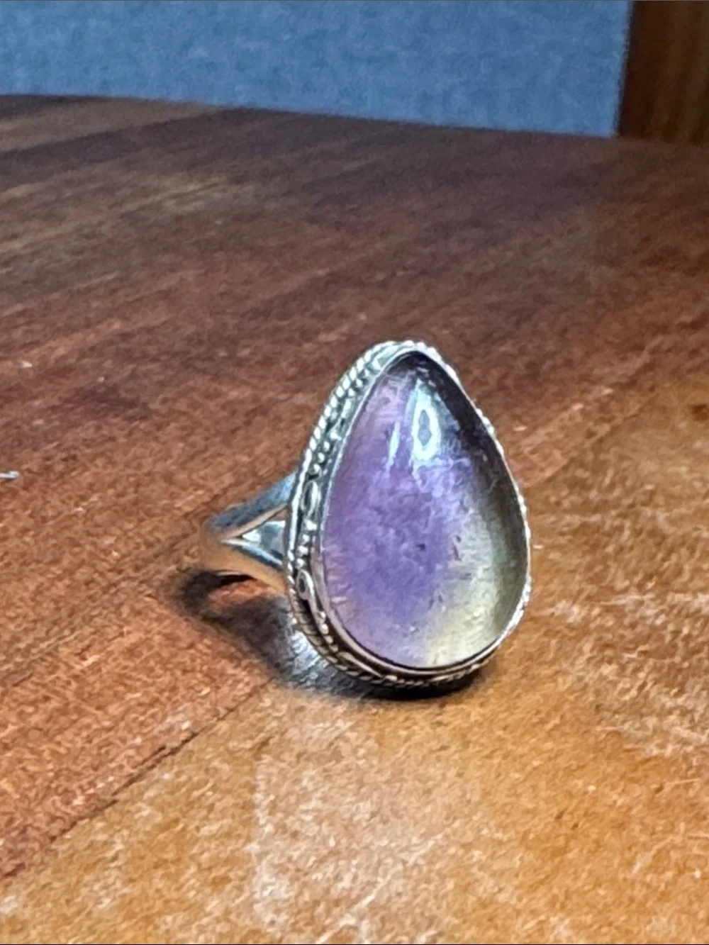 Sterling Silver Teardrop Purple Amethyst Cabochon Ring